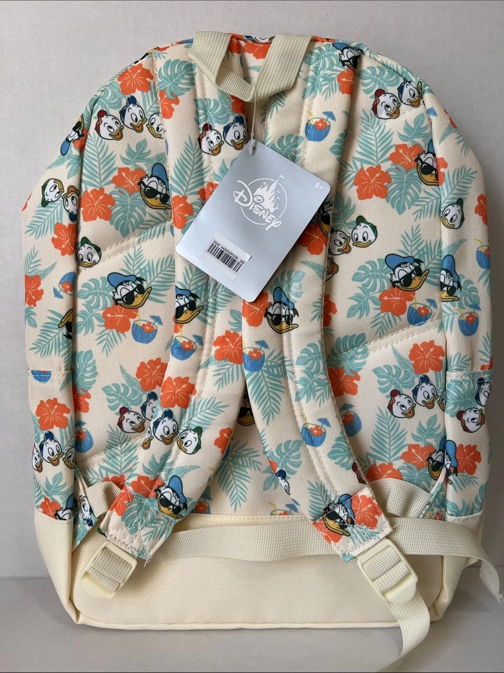 NWT Disney Cream Tropical Donald Duck, Huey, Louie & Dewey Backpack